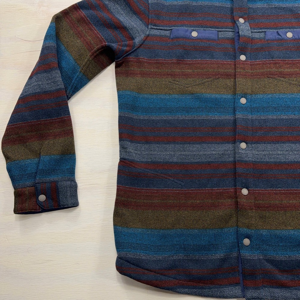 L.L.Bean Shirt Jacket Slightly Fitted XL Tall Striped Fleece Snap Blue Mens - Picture 2 of 9